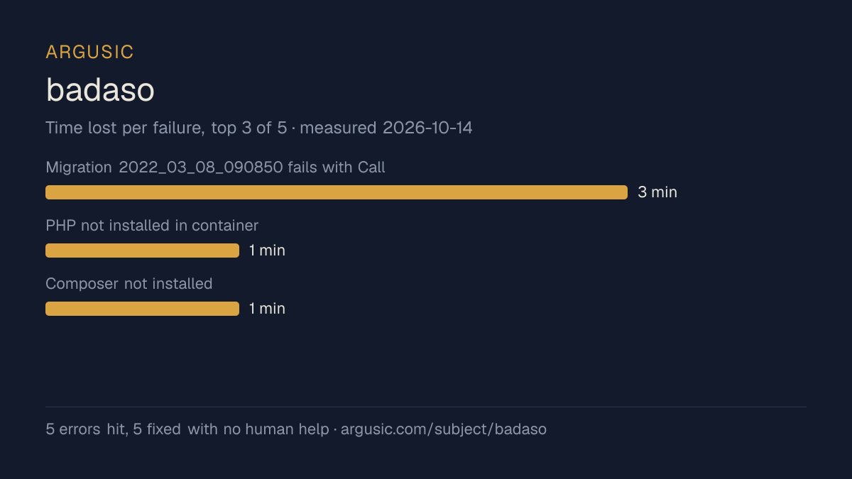 Time lost to each failure while testing badaso, drawn from the recorded run