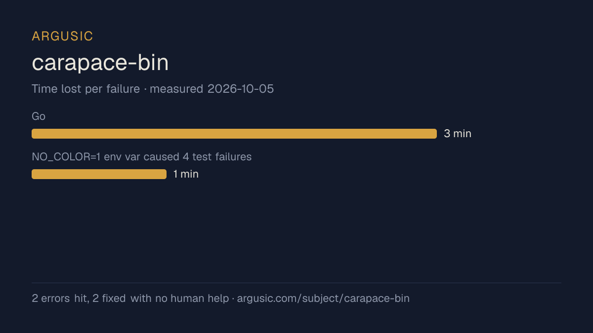 Time lost to each failure while testing carapace-bin, drawn from the recorded run