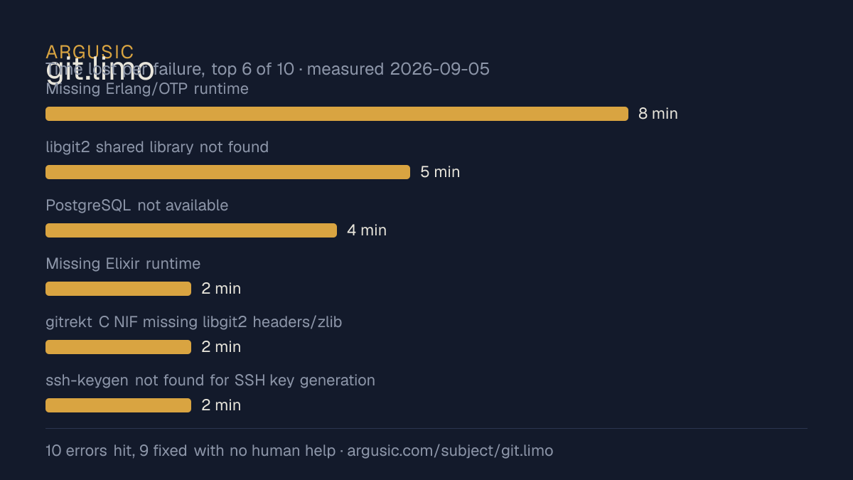 Time lost to each failure while testing git.limo, drawn from the recorded run