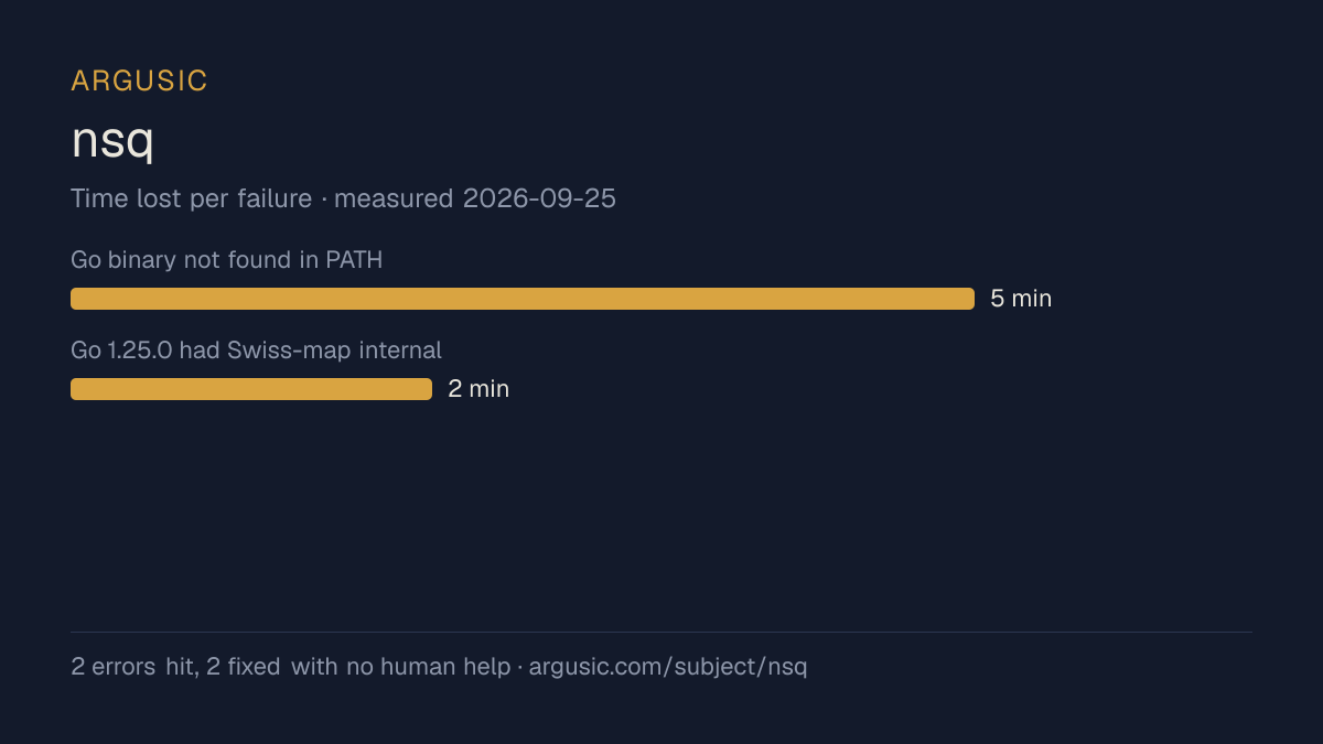 Time lost to each failure while testing nsq, drawn from the recorded run