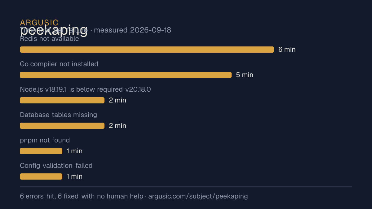 Time lost to each failure while testing peekaping, drawn from the recorded run