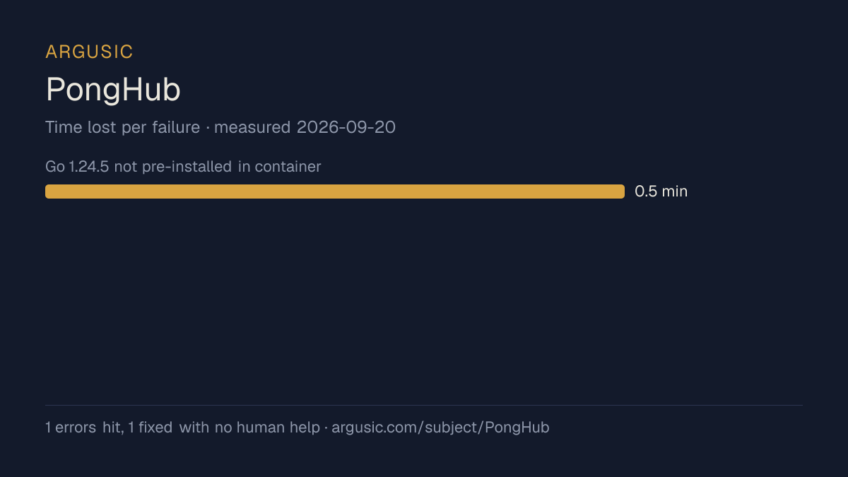 Time lost to each failure while testing PongHub, drawn from the recorded run