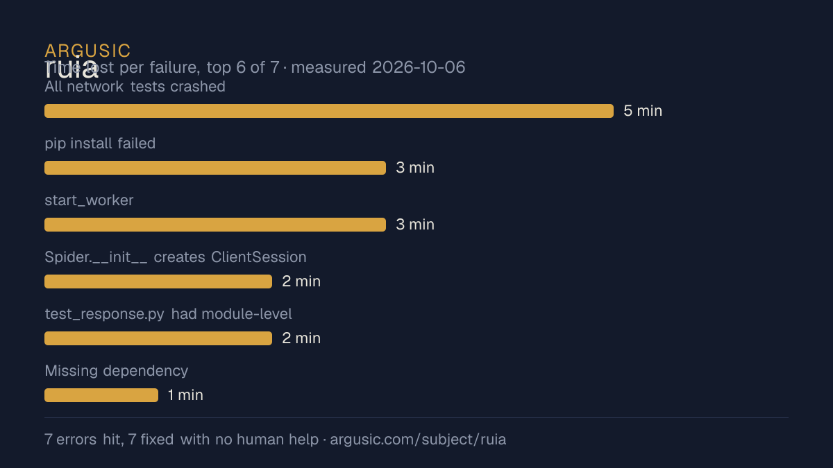 Time lost to each failure while testing ruia, drawn from the recorded run