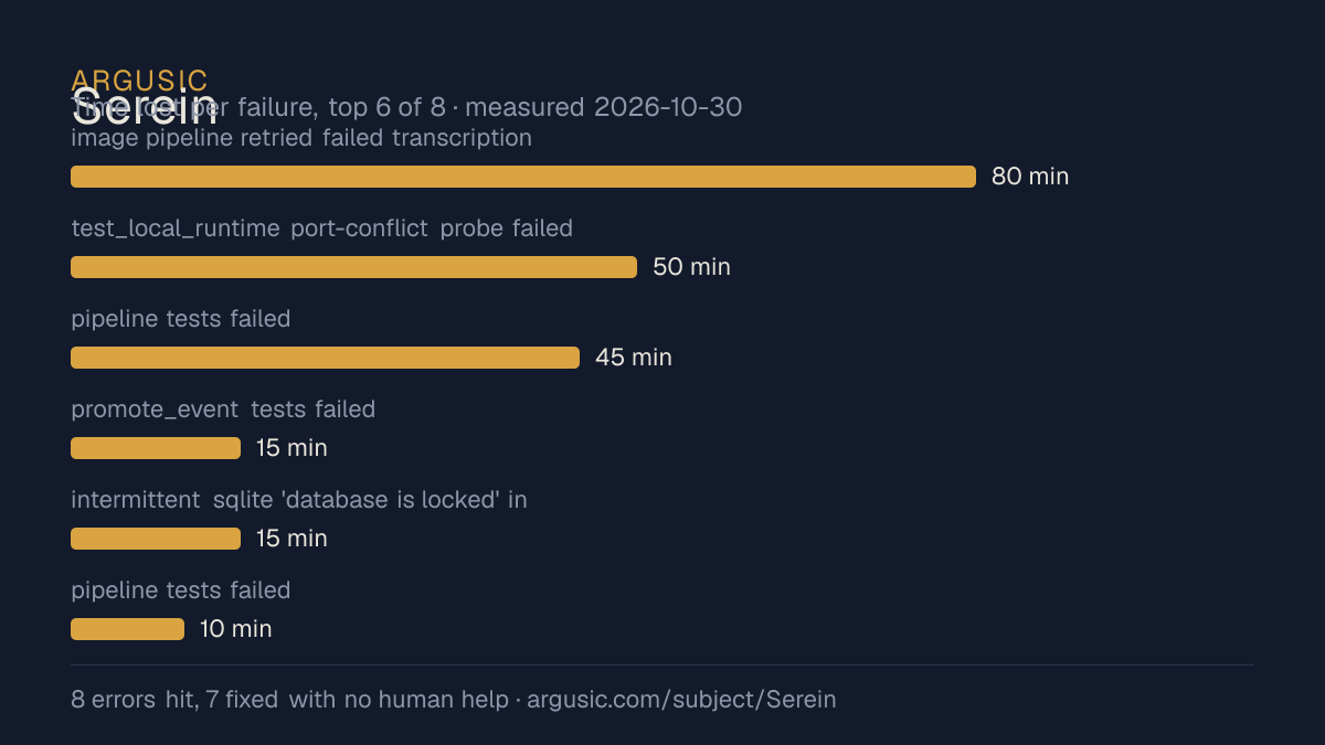 Time lost to each failure while testing Serein, drawn from the recorded run