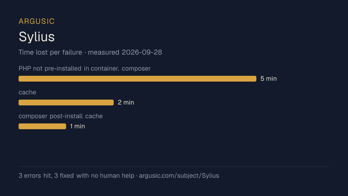 Time lost to each failure while testing Sylius, drawn from the recorded run