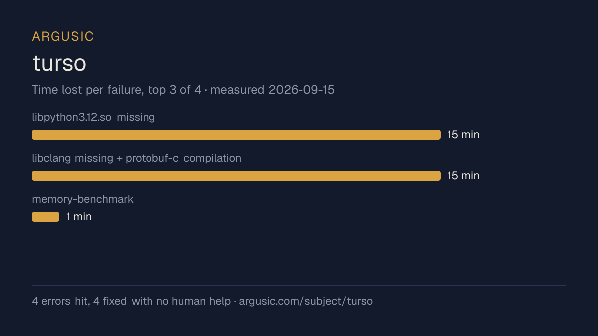 Time lost to each failure while testing turso, drawn from the recorded run