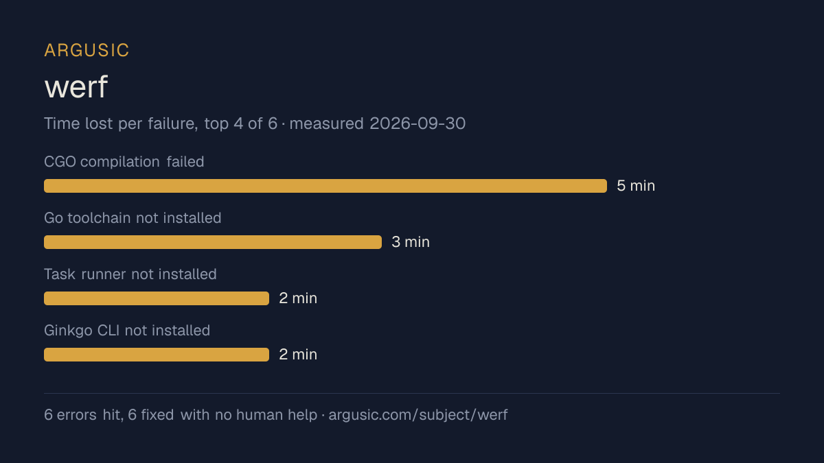 Time lost to each failure while testing werf, drawn from the recorded run